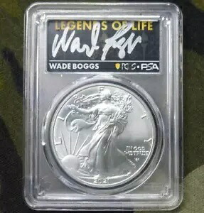 タイプ 2 シルバー イーグル ドル、2021 PCGS MS 70、米国 $1 コイン、ウェイド ボッグスの手署名｜WORLD RESOURCE【KING店】 59,290円