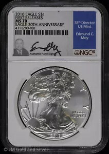 2016 $1 アメリカン シルバー イーグル NGC MS 70 |最初のリリース 30 周年記念モイ署名｜WORLD RESOURCE【KING店】