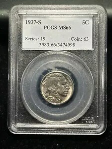 1937-S バッファロー ニッケル - 5c PCGS MS66 - 素晴らしいブライト コイン!｜WORLD RESOURCE【KING店】