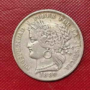 1880 5 ペセタ ペルー銀貨ドット付き