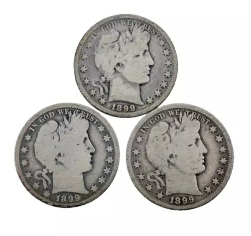 1899 P/O/S Barber ハーフダラー 50c 90% シルバー ロット 3 コイン イヤーセット