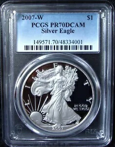 2007-W 1オンス シルバー アメリカン イーグル ドル - PCGS PR 70 DCAM