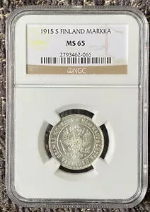 フィンランド シルバー 1 マルカ コイン 1915 NGC MS65