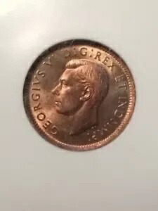1943 カナダ カナダ スモール セント ペニー コイン NGC MS 65 RB パープル キング ジョージ 6 世