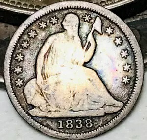 1838 シーテッド リバティ ハーフ ダイム 5C レア リバース CUD 90% シルバー US コイン CC22147