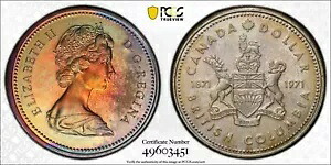 レインボートーン 1971 SP 67 カナダ ブリティッシュ コロンビア シルバー ドル PCGS グレード 755