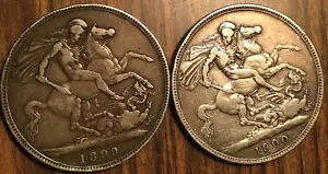 1899 1900 英国 GB 英国シルバー クラウン コイン 2 枚ロット