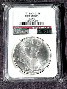 1991 シルバー アメリカン イーグル NGC MS69 FIRST STRIKE/ MAC 認定!!