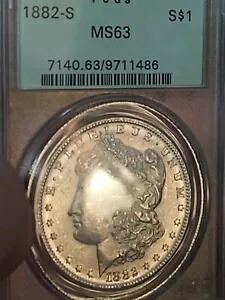 1882-S モーガン シルバー ドル PCGS オールド グリーン MS63 反射