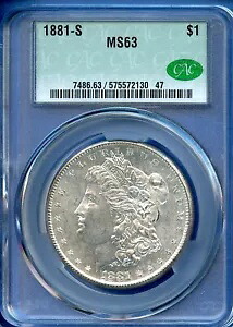 1881 S CACG MS63 モーガン シルバー ダラー $1 米国造幣局 コイン 1881-S MS-63 CAC
