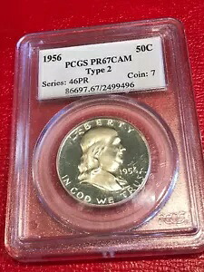 PR67CAM PCGS 1956 P タイプ 2 カメオ プルーフ フランクリン シルバー 0.5 ドル-JAN777