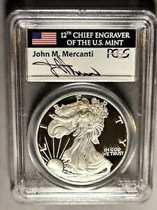 2006-W プルーフ シルバー イーグル PCGS PR69 DCAM J. Mercanti 手書きの旗ラベル