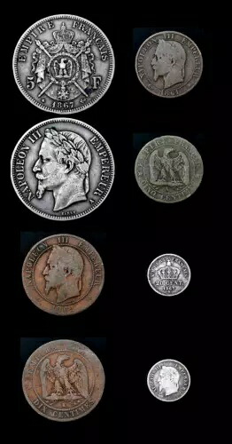 1861-1867 - フランス ヴィンテージ コイン 4 枚セット ???? 送料無料!!!!