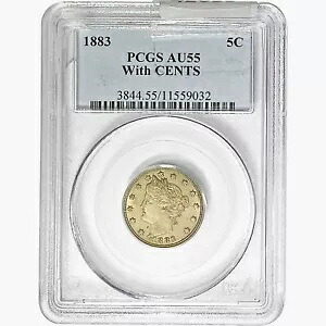 1883 リバティ ビクトリー ニッケル コイン PCGS AU55 セント コイン付き