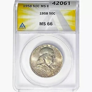 1958 年 フランクリン ハーフダラー コイン ANACS MS66