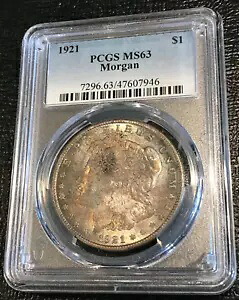 強力なデュアル トーニング PCGS 1921 P $1 モーガン シルバー ドル コイン-JUL404