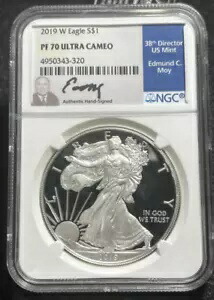 2019 W アメリカン シルバー イーグル $1 NGC PF70 ウルトラ カメオ サイン入り エドモンド C. モイ