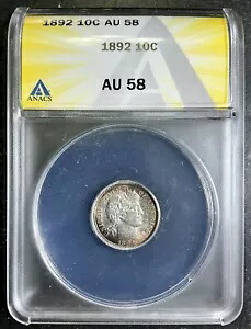 ANACS AU58 1892-P バーバー ダイム 1 年目 EVERYMAN PQ 見事な認定コイン AK