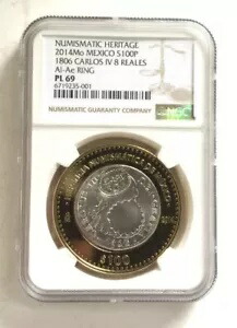 メキシコ 2014 貨幣遺産 100 ペソ NGC PL69 銀貨-B
