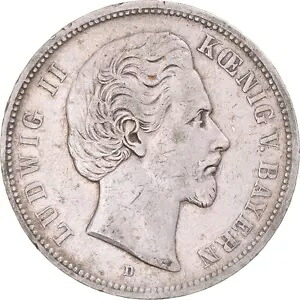 [#345089] コイン、ドイツ諸州、バイエルン州、ルートヴィヒ 2 世、5 マルク、1874 年、ミュンヘン、VF｜WORLD RESOURCE【KING店】