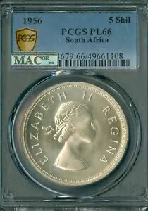 1956 南アフリカ 5 シリング PCGS PL66 PQ 2ND FINEST & MAC スポットレス *