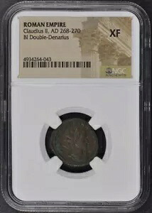 クラウディウス 2 世、西暦 268 ～ 270 年 ローマ帝国 BI ダブルデナリウス NGC XF40