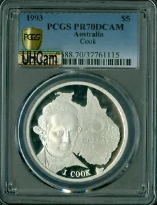 1993 オーストラリア シルバー $5 クック PCGS PR70 MAC UHCAM ウルトラヘビーカム 最高級。