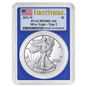 2021-W プルーフ $1 タイプ 2 アメリカン シルバー イーグル PCGS PR70DCAM FS フラグ ラベル ブルー...｜WORLD RESOURCE【KING店】