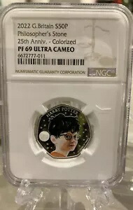 2022 ハリー・ポッターと賢者の石 シルバー プルーフ 50p NGC グレード PF69 UC画像
