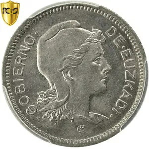 [#481899] コイン、スペイン内戦、EUZKADI、ペセタ、1937年、ブリュッセル、PCGS、MS66、MS