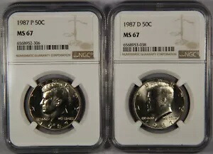 ロット (2) 1987-P & -D ケネディ ハーフダラー PCGS MS67 50c