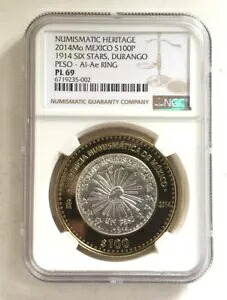 メキシコ 2014 貨幣遺産 100 ペソ NGC PL69 シルバー コイン-D