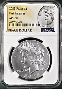 2023 p 未流通平和銀ドル ngc ms 70 の最初のリリースが手元にあります