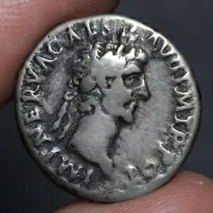 ネルヴァ デナリウス 古代ローマ帝国銀貨 非常に上質な 97AD 実装 VF