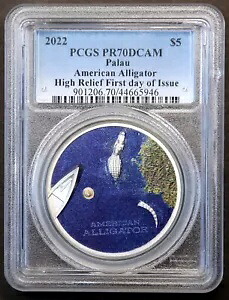 2022 パラオ アメリカン アリゲーター 1 オンスシルバーアンティーク/カラー仕上げ、PCGS PR70｜WORLD RESOURCE【KING店】