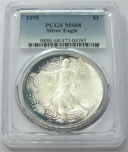 1995 アメリカン イーグル 1 オンス シルバー ダラー PCGS MS 68 調色調地金 - E615