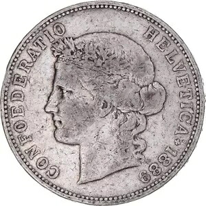 [#849030] コイン、スイス、5フラン、1889年、ベルン、VF、シルバー、KM:34｜WORLD RESOURCE【KING店】
