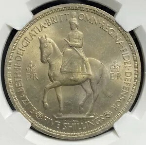 1953 エリザベス 2 世女王戴冠式 イギリス 5 シリング クラウン コイン NGC MS65