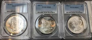 $1 モルガン シルバー ダラー 1878-S 1881-S & 1882-S すべて PCGS MS62 3 個 * AvenueCoin 57,420円