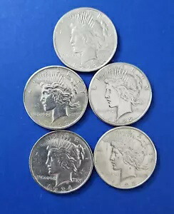 1921-1935 ピースダラーコイン 5 枚ロット AU / BU 1935 年以前 地金 90% 混合シルバー