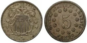 アメリカ USA 1868 シールド ニッケル 5 セント 5C 1868 年世界コインの裏面