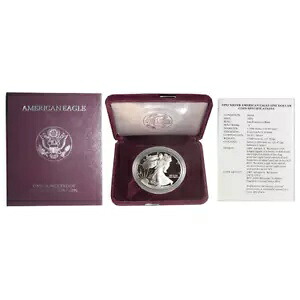 1992-S プルーフ $1 アメリカン シルバー イーグル ボックス、OGP & COA