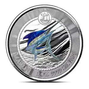 2023 1 オンス ケイマン諸島 ブルーマーリン銀貨 (色付き)