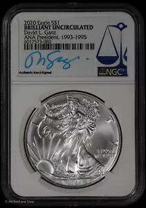2020 アメリカン シルバー イーグル NGC BU |デビッド・ガンツ ANA社長の署名画像