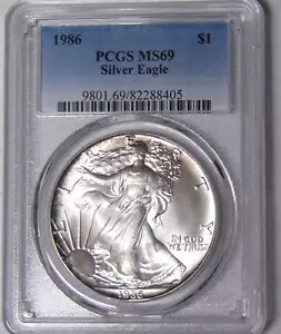 PCGS MS69 1986年 アメリカン シルバー イーグル 1オンス .999 純銀ドル - リムトーニング