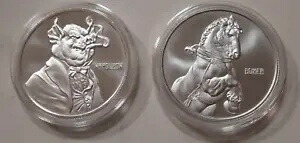 ナポレオンとボクサー ? 動物農場 ? 豚 / 馬 ? 1 オンス .999 ピュアシルバー ラウンド 2 個
