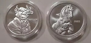 ナポレオンとボクサー ? 動物農場 ? 豚 / 馬 ? 1 オンス .999 ピュアシルバー ラウンド 2 個