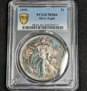 1991 $1 トーン シルバー イーグル PCGS MS66 1 ドル トナー 46630511