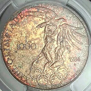 サンマリノ。 1984 年、1000 リラ、銀 - PCGS MS66 - LA オリンピック ?? 引き締まった