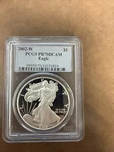 2002-W シルバー イーグル プルーフ $1 PCGS PR70DCAM ブルー ラベル - とても素敵なコインです。